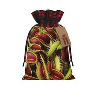 Bolsas de regalo ecológicas con cordón de Navidad con estampado de plantas carnívoras para necesidades festivas de cumpleaños