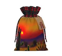 Bolsas de regalo estampadas con diseño de cactus de puesta de sol en el desierto con cordón, sacos de fiesta de Navidad, bolsas festivas para golosinas, golosinas