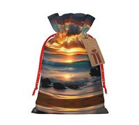 Bolsas de regalo festivas - Embalaje de regalo de Navidad con - Juego de bolsas de regalo reutilizables para celebraciones de vacaciones, playa, Maui, Hawaii, puesta de sol, mar, olas y nubes