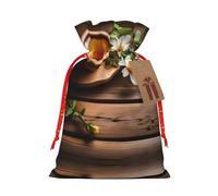 Bolsas de regalo festivas, embalaje de regalo de Navidad, juego de bolsas de regalo reutilizables para celebraciones de vacaciones, flor verde azulado en tablón de madera