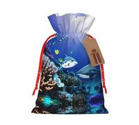 Bolsas de regalo festivas, embalaje de regalo de Navidad, juego de bolsas de regalo reutilizables para celebraciones de vacaciones, tiburones nadando bajo el mar