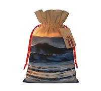 Bolsas de regalo festivas, embalaje de regalo de Navidad, juego de bolsas de regalo reutilizables para celebraciones de vacaciones, últimos rayos de sol sobre las olas del mar