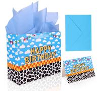 Bolsas de Regalo Fiesta Cumpleaños con Temática Dibujos Animados, Diseño Cielo Azul y Nubes Blancas Papel Regalo Sobre para Tarjeta Felicitación para Decoración de Fiesta