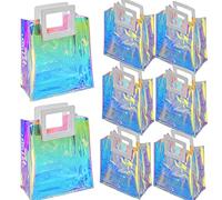 Bolsas de regalo holográficas, paquete de 8 unidades, tamaño pequeño de 7.9 x 7.1 x 3.9 pulgadas con asas para mujeres, niñas, cumpleaños, Navidad, regalos de despedida de soltera, bolsa de regalo