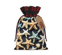 Bolsas de regalo impresas con diseño de estrella de mar con cordón, bolsas de fiesta de Navidad, bolsas festivas para golosinas, golosinas
