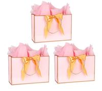 Bolsas de regalo medianas con papel de seda para regalo, 3 bolsas de papel con asas para niñas, mujeres, hombres, fiesta de cumpleaños, Navidad, boda, agradecimiento, cualquier ocasión (rosa)