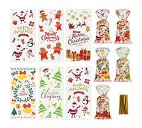 Bolsas de Regalo Navidad, Bolsas de Regalo,Bolsas para Chuches, Bolsas Plástico para Frutos Secos, Navidad ，50 Piezas Bolsas Regalo Cumpleaños,con 50 Piezas de Oro Twist Ties ，