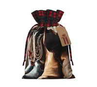 Bolsas de regalo navideñas con cordón y estampado de botas vaqueras y sombrero negro de vaquero, para envolver golosinas, dulces y dulces, para fiestas de cumpleaños y Navidad, suministros pequeños pa