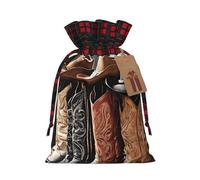 Bolsas de regalo navideñas con cordón y estampado de botas vaqueras y sombrero negro de vaquero, para envolver dulces y golosinas, para fiestas de cumpleaños y Navidad, medianas.