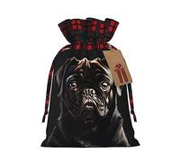 Bolsas de regalo navideñas con estampado de perro Pug negro, cordón de Navidad con bolsas de regalo, regalos y fiesta de Navidad