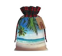 Bolsas de regalo navideñas con estampado de playa hawaiana de palmera tropical, bolsas de regalo con cordón, regalos y recuerdos de fiesta de Navidad