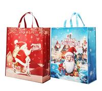 Bolsas de regalo navideñas de tamaño gigante: bolsas de regalo de tela no tejida con asa, 2 unidades, 60 x 55 x 20 cm, diseño festivo rojo y azul, bolsas de compras para regalos de gran tamaño