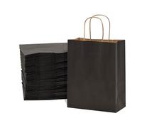 Bolsas de regalo negras con asas de Prime Line Packaging para pequeñas empresas, boutiques, tiendas minoristas, artículos de regalo, cumpleaños infantiles, compras, a granel, 8x4x10, paquete de 50