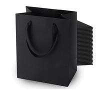 Bolsas de regalo negras medianas, 30 bolsas de papel kraft de 8 x 5 x 10 pulgadas, bolsas de compras negras con asas a granel, bolsas de embalaje al por menor para negocios, comestibles de