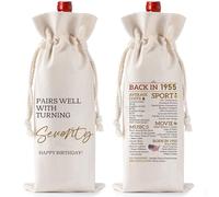 Bolsas de regalo para botellas de vino de cumpleaños, bolsa de regalo de arpillera con cordón, divertidos regalos de cumpleaños para mujeres y hombres (bolsa de vino de 70 cumpleaños)