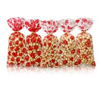 Bolsas de regalo para el día de San Valentín, estampado de corazón Love Be Mine, bolsas de regalo de celofán rojo transparente con lazos giratorios para dulces, galletas, chocolate, dulces