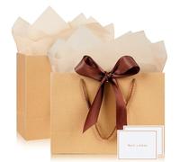 Bolsas de regalo para regalo, paquete de 2 bolsas de regalo medianas con 2 envoltorios y 2 tarjetas, bolsas de regalo de papel con asas para mujeres y hombres, cumpleaños, boda, fiesta, Navidad, 20 x