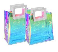 Bolsas de regalo pequeñas holográficas, paquete de 2 unidades de 7.9 x 7.1 x 3.9 pulgadas con asas para mujeres, niñas, cumpleaños, Navidad, regalos de despedida de soltera, bolsa de regalo