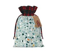 Bolsas de regalo reutilizables con cordón de diseño de mármol de terrazo con estampado pastel de Navidad para necesidades de envoltura