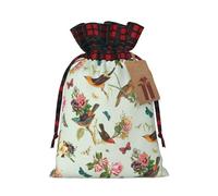 Bolsas de regalo reutilizables con cordón de Navidad con estampado de pájaros, para cumpleaños, para envolver necesidades