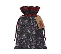 Bolsas de regalo reutilizables con cordón de Navidad con estampado gótico y espeluznante, color morado y negro