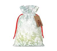 Bolsas de regalo reutilizables con cordón y estampado de algas marinas verdes y azules para celebraciones de invierno, regalos de fiesta
