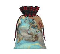 Bolsas de regalo reutilizables con diseño de mapa del mundo de dibujos animados, bolsas de regalo reutilizables para regalos de Navidad, talla M