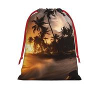 Bolsas de regalo reutilizables con estampado de árboles de coco al atardecer, bolsas de regalo de tamaño mediano, bolsas con cordón para regalos de Navidad, cumpleaños