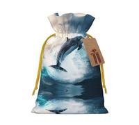 Bolsas de regalo reutilizables con estampado de delfín en el mar azul, bolsas de regalo con cordón para joyas y regalos, para ocasiones festivas