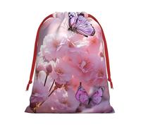 Bolsas de regalo reutilizables con estampado de flores rosas, bolsas de regalo de tamaño mediano, bolsas con cordón para regalos de Navidad, cumpleaños