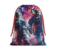 Bolsas de regalo reutilizables con estampado de galaxia de planetas y astronautas, bolsas de regalo de tamaño mediano, bolsas con cordón para regalos de Navidad, cumpleaños