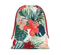 Bolsas de regalo reutilizables con estampado de hojas de vegetación con flores de hibisco, bolsas de regalo de tamaño mediano, bolsas de cordón para regalos de Navidad, cumpleaños