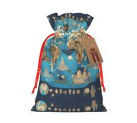 Bolsas de regalo reutilizables con estampado de mapa de geografía mundial, bolsas de regalo con cordón para joyas y regalos, para ocasiones festivas