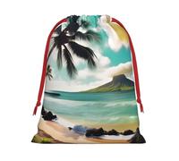 Bolsas de regalo reutilizables con estampado de palmeras de playa tropicales, bolsas de regalo de tamaño mediano, bolsas con cordón para regalos para Navidad, cumpleaños