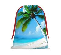 Bolsas de regalo reutilizables con estampado de palmeras y mar azul, bolsas de regalo de tamaño mediano, bolsas con cordón para regalos para Navidad, cumpleaños