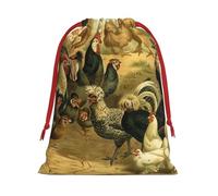 Bolsas de regalo reutilizables con estampado de pollo y gallo, bolsas de regalo de tamaño mediano, bolsas con cordón para regalos para Navidad, cumpleaños