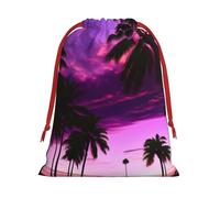 Bolsas de regalo reutilizables con estampado de puesta de sol púrpura de palmera, bolsas de regalo de tamaño mediano, bolsas con cordón para regalos para Navidad, cumpleaños