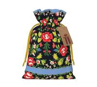 Bolsas de regalo reutilizables con estampado de rosas estilo bordado ucraniano, bolsas de regalo con cordón para joyas y regalos, para ocasiones festivas