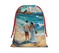 Bolsas de regalo románticas con cordón de varios tamaños con estampado de playa, bolsas de regalo de tela, para cumpleaños, regalos de vacaciones y mucho más
