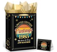 Bolsas de regalo vintage de 40 cumpleaños para mujeres y hombres, bolsas de regalo de cumpleaños de 1985 con papel de regalo de 40 cumpleaños y tarjeta de felicitación para cumpleaños de 40 años,