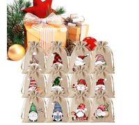 Bolsas de regalos navideños - Paquete de 12 bolsas con cordón, saco navideño de | Bolsa de regalo pequeña de lino de dibujos animados, recuerdo de fiesta, saco decorativo de regalo de Papá Noel