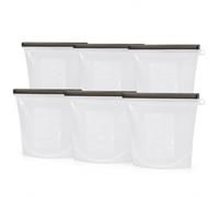 Bolsas de silicona reutilizables 6 x 1000 ml - Bolsas de congelación a prueba de fugas para almacenamiento de alimentos, estable, apto para lavavajillas, con marcas de taza, ml y oz