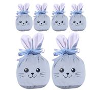 Bolsas De Sorpresas De Pascua | 6 Unidades 12x10 cm Reutilizables con Cordón | de Conejito para Pascua - Para Familia Adolescentes Niños Niñas Chicos Oficina Escuela Fiesta