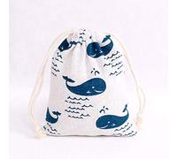 Bolsas de tela con cordón, 20 unidades, color azul, impresión de ballena, bolsa de tela de algodón, 9 x 12 cm, 10 x 14 cm, pequeños peces con cordón, para joyas, bolsas de boda, caramelos, maquillaje,