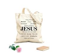 Bolsas de tela con impresión de alta definición Tela de 12 oz de grosor Escrituras bíblicas cristianas francesas de Jesús Alá Mesías Señor Dios Príncipe de la vida Reutilizable 31x36cm Mediano