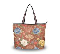 Bolsas de tela de seda con cremallera para mujer, reutilizables, para graduación, compromiso, cóctel, fiesta, boda (abanico retro de peonías rojas y azules), talla L