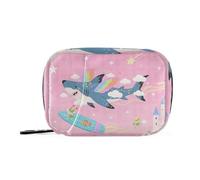 Bolsas de tiburones de dibujos animados rosa con compartimentos desmontables, práctico organizador de píldoras, grande para bolso