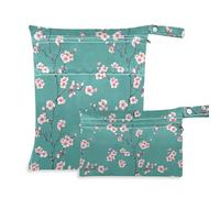 Bolsas de traje de baño con cremallera, paquete de 2 bolsas húmedas para traje de baño con asas para bañarse, bañarse (Cherry Blossom Spring Green Peach)