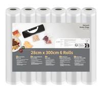 Bolsas de Vacio Alimentos, 6 Rollos de 28 x 300 cm (18 M), BPA Free, Fuerte y Resistente, Bolsas Envasar al Vacio Gofradas para Conservación de Alimentos y Sous Vide Cocina & Boilable