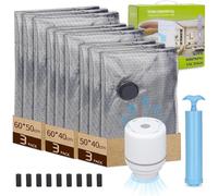 Bolsas de vacío para ropa, 12 unidades, bolsas de envasado al vacío, juego de dos bombas (bomba de cable de 2 m + bomba de mano), reutilizable para viajes, mudanzas, almacenamiento de ropa y